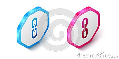 Isometric Chain link icon isolated on white background. Link single. Hyperlink chain symbol. Hexagon button. Vector Vector Illustration