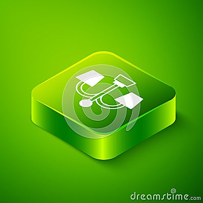 Isometric Chandelier icon isolated on green background. Green square button. Vector Vector Illustration