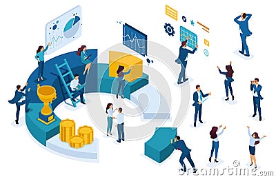 Isometric Business Characters, Young Entrepreneurs Vector Illustration