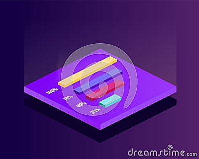 Isometric chart, business data finance, chart report, information data statisticwith per cent, infographic analysis tools Vector Illustration