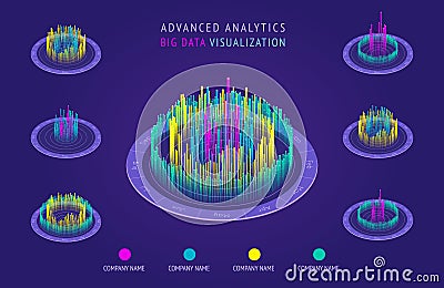 Isometric chart 3D. Big data analytic and visualization. Presentation graphics, statistics of data and diagrams. Stock Photo