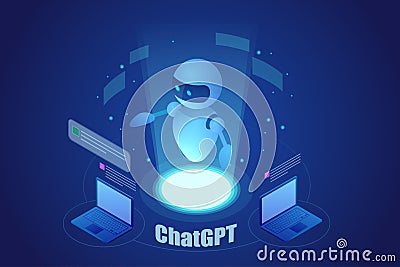 Isometric ChatGPT concept. Artificial intelligence chatbot, Machine learning, Vector Illustration