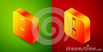Isometric Chisel tool for wood icon isolated on green and red background. Square button. Vector Stock Photo