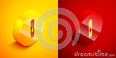 Isometric Cigar icon isolated on orange and red background. Circle button. Vector Vector Illustration