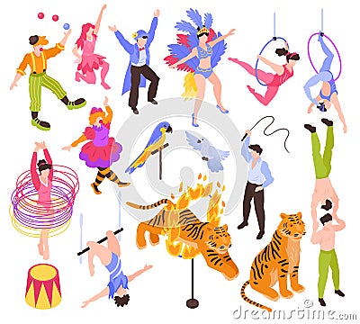 Circus Performers Isometric Set Vector Illustration