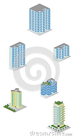 Isometric City Apartment Buildings Pack Vector Illustration