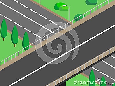 Isometric city bridge; landscape 3d route; vector image of the road. Transport road, street, viaduct or high-speed track, overpass Stock Photo