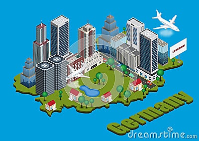 Isometric city on Germany map Vector Illustration