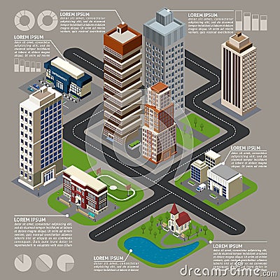 Isometric City Infographics Vector Illustration