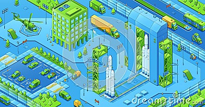 Isometric city infrastructure, spaceport, helipad Vector Illustration