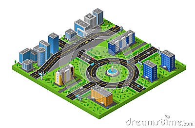 Isometric City Street Composition Poster Vector Illustration