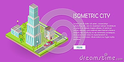 Isometric City Vector Web Banner Vector Illustration