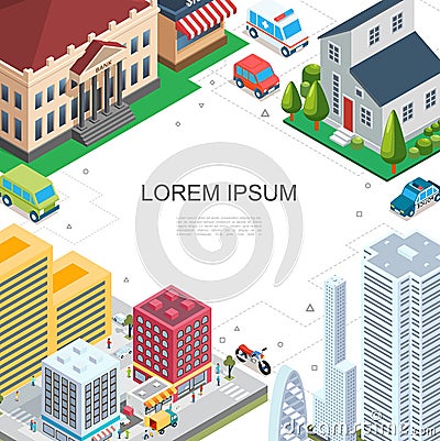 Isometric Cityscape Colorful Template Vector Illustration