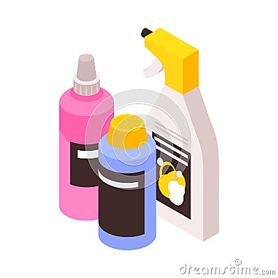 Isometric Cleaning Tools Vector Illustration