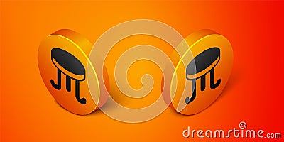 Isometric Coffee table icon isolated on orange background. Street cafe. Orange circle button. Vector Vector Illustration