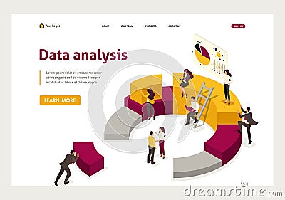 Isometric Collecting Analyzing Data, People Collect Chart Website Vector Illustration