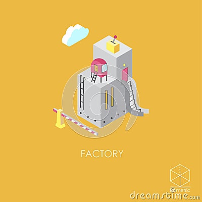 Isometric color vector icon factory on a yellow background Vector Illustration