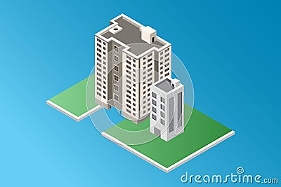 isometric commercial building smart modern city residential vector illustration Vector Illustration