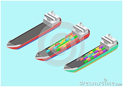 Isometric commercial Cargo Ship Vector Illustration