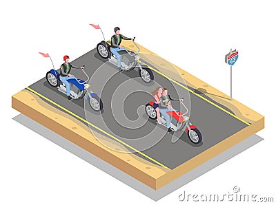 Bikers Isometric Composition Vector Illustration