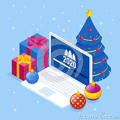 Isometric concept Business New Year 2020. Strategy, promotion campaign concept Vector Illustration
