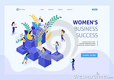 Isometric Career Ladder for Women, Success Vector Illustration