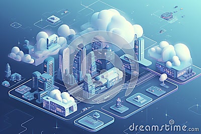 Ai Generative Cloud computing isometric concept. Cloud computing technology Stock Photo