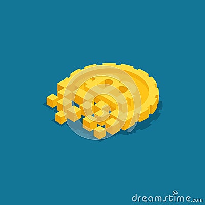 Isometric concept with ico blockchain concept, bitcoin, cryptocurrency infographic on the topic Bitcoin, mining, startup project Vector Illustration