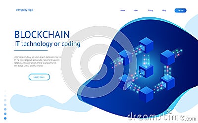 Isometric concept of quantum computers, blockchain, IT technology or coding. Information blocks in cyberspace Vector Illustration