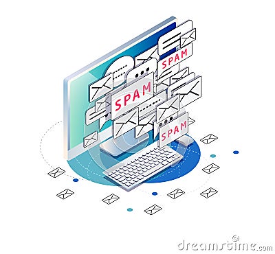 Isometric concept of spam. Junk. Vector Illustration