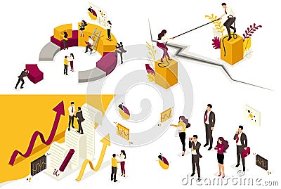 Isometric concepts of business processes of business globalization, disagreements in business, partnership, contract. To create Vector Illustration