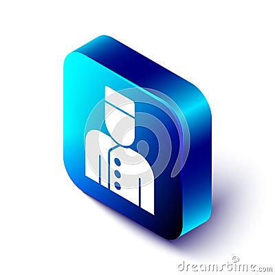 Isometric Concierge icon isolated on white background. Blue square button. Vector Stock Photo