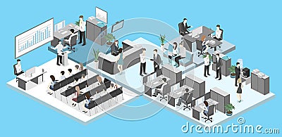 Isometric conference hall, offices, workplaces, director of the office interior Stock Photo