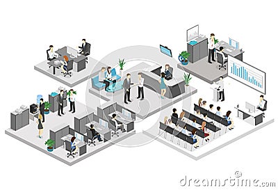 Isometric conference hall, offices, workplaces, director of the office interior Stock Photo