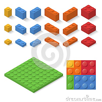 Isometric constructor toy details. Vector Illustration