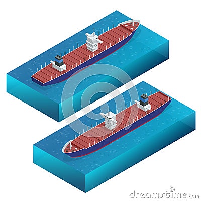 Isometric container ship. Cargo vessel. Detailed cargo ship vector isolated. Global cargo shipping concept. Ferry ship Vector Illustration