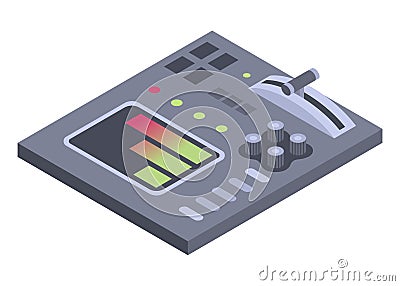 Isometric control panel spaceship with slider, controllers, buttons. 3d dashboard on white background. Aircraft toggle Vector Illustration