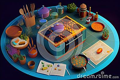 Isometric Cooking Adventure, Made with Generative AI Stock Photo