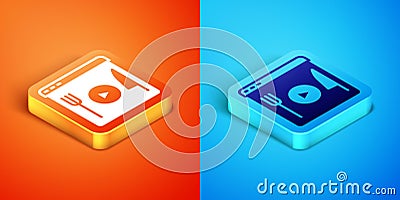 Isometric Cooking live streaming icon isolated on orange and blue background. Vector Stock Photo