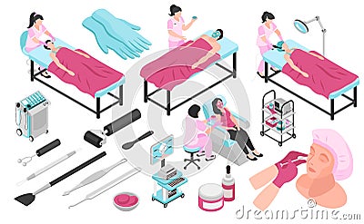 Isometric Cosmetologist Icon Set Vector Illustration