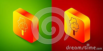 Isometric Cotton candy icon isolated on green and red background. Square button. Vector Vector Illustration