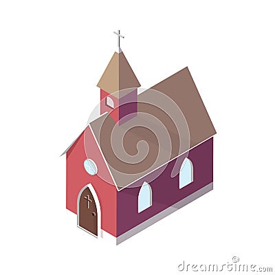 Isometric Countryside Church Composition Vector Illustration