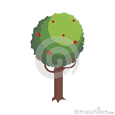 Isometric Countryside Tree Composition Cartoon Illustration