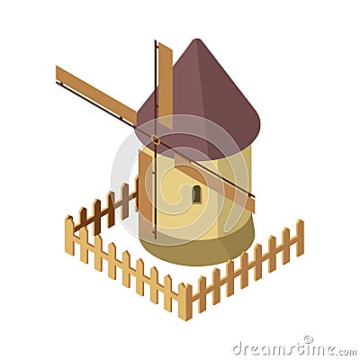 Isometric Countryside Windmill Composition Vector Illustration