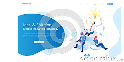 Isometric creative idea and innovation concept. New ideas with innovative technology and creativity. Brain bulb Vector Illustration