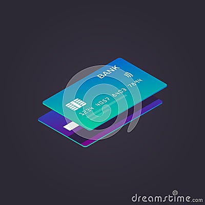 Isometric credit card. vector illustration. flat style. Vector Illustration