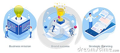 Isometric Crowdfunding campaign, business profit and financial growth. Successful strategy. Crowdfunding campaign. Vector Illustration