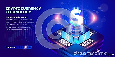 Isometric Cryptocurrency banner Vector Illustration