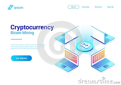 Isometric Cryptocurrency Bitcoin Trading platform Vector Illustration