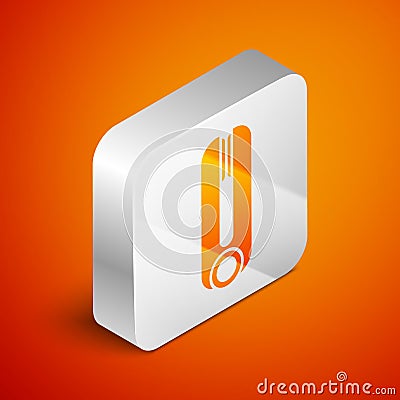 Isometric Curling iron for hair icon isolated on orange background. Hair straightener icon. Silver square button. Vector Vector Illustration